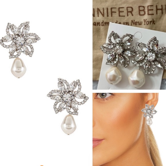 NWOT Jennifer Behr Crystal Pearl Drop Earrings - Picture 1 of 2